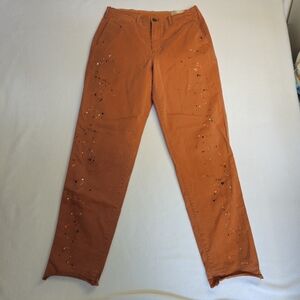 Gap Orange  Straighy Khaki High rise Paint Splatter‎ Pants Size 10 Tall